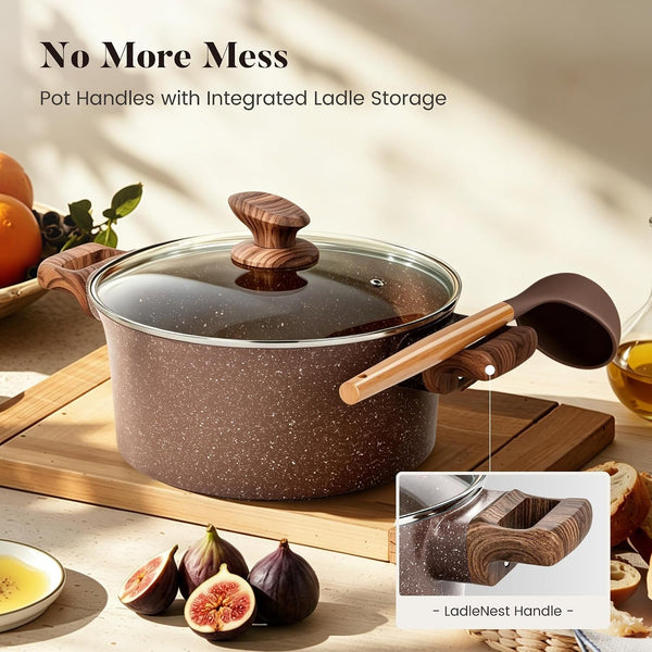 10Pcs Induction Pots & Pans Set Non Stick, Brown | Nonstick Cookware Set, Healthy Non Toxic Cooking Pans and Pots, Easy to Clean, PFOA&PFAS Free5