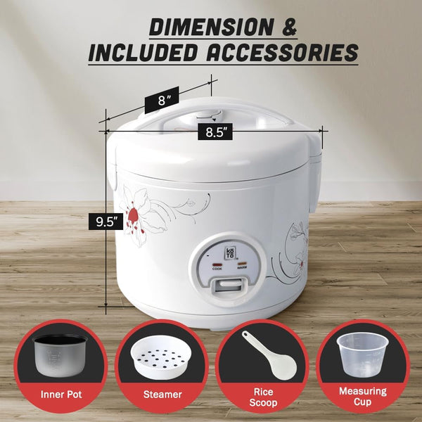 Rice Cooker & Warmer 5 Cups with Food Steamer, Non-Stick Inner Pot, Flower Pattern2