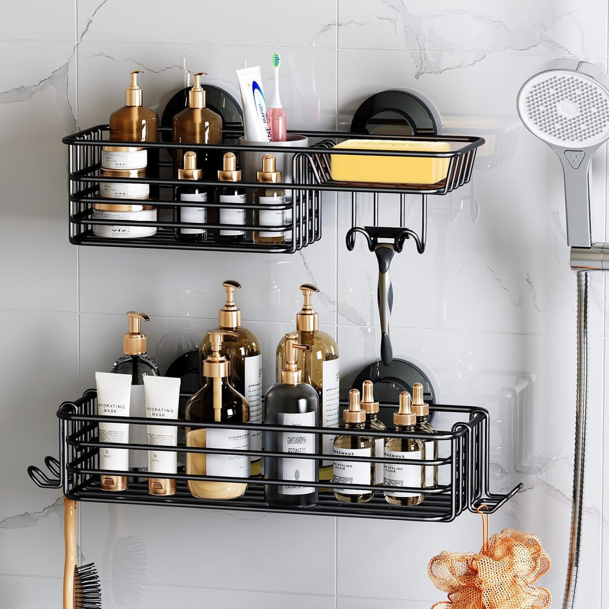shower-caddy-suction-cup-2-pack-shower-shelves-for-inside-shower-with-hooks-soap-holder-no-drilling-bathroom-shower-organizer-rustproof-meatl-shower-holder-storage-black