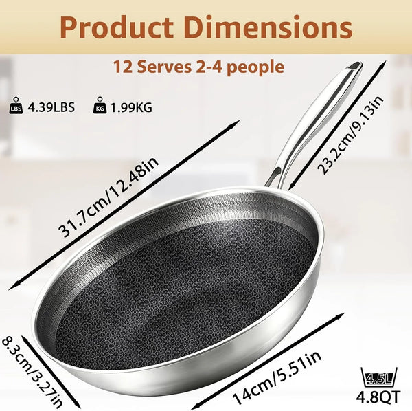 12 Inch Hybrid Nonstick Wok with Lid | Ceramic Coating | Honeycomb Stainless Steel Wok Pan | Oven & Dishwasher Safe | Flat Bottom Wok for Electric & Induction Cooktop | Long Handle7