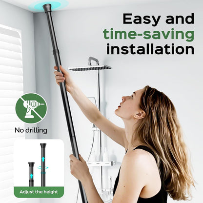 Shower Caddy Tension Pole: Rustproof Quick Install Standing Corner Bathroom Organizer Shelf on Floor for Renters - 4-Tier Large Capacity Storage Rack with Soap Holder for Apartment -Black5