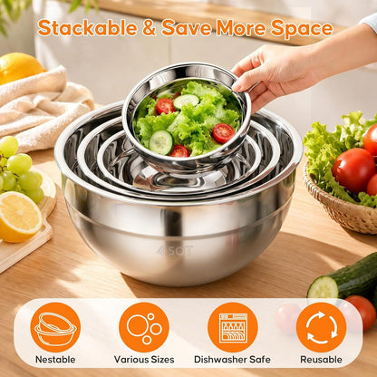 Stainless Steel Mixing Bowls with Lids Set, 4 Pack Cooking Bowls7