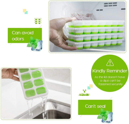 Ice Cube Trays, Silicone Easy-Release and Flexible 14-Ice Trays with Spill-Resistant Removable Lid, BPA Free, Durable and Dishwasher Safe, 2 Pack3