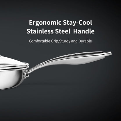 10 Inch Tri-Ply Stainless Steel Frying Pan with Lid,Whole-Clad No Coatings Skillet with Stay-Cool Handle for Cooking,Dishwasher and Oven Safe,Induction Pans6