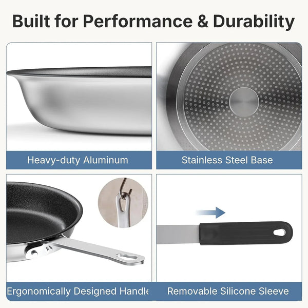 8 Inch Nonstick Frying Pan, Heavy-Gauge Aluminum Skillet with Ceramic Nonstick Coating, Stainless Steel Base & Handle, Omelet Pan for Induction, Electric, Gas, PFAS Free, Oven Safe, Black Handle4