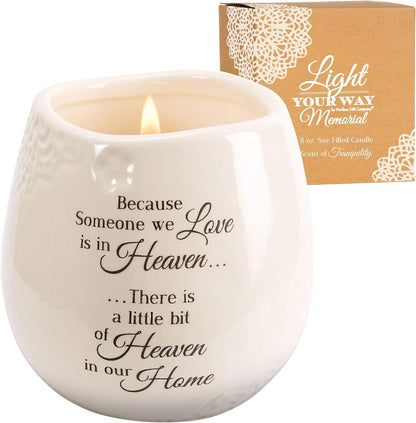 Pavilion 'In Memory, a Bit of Heaven' 19177 - White Ceramic Candle with Soy Wax in a Delicate Floral Scent, Thoughtful Sympathy, Remembrance, and Condolence Gift - 8 Ounces1