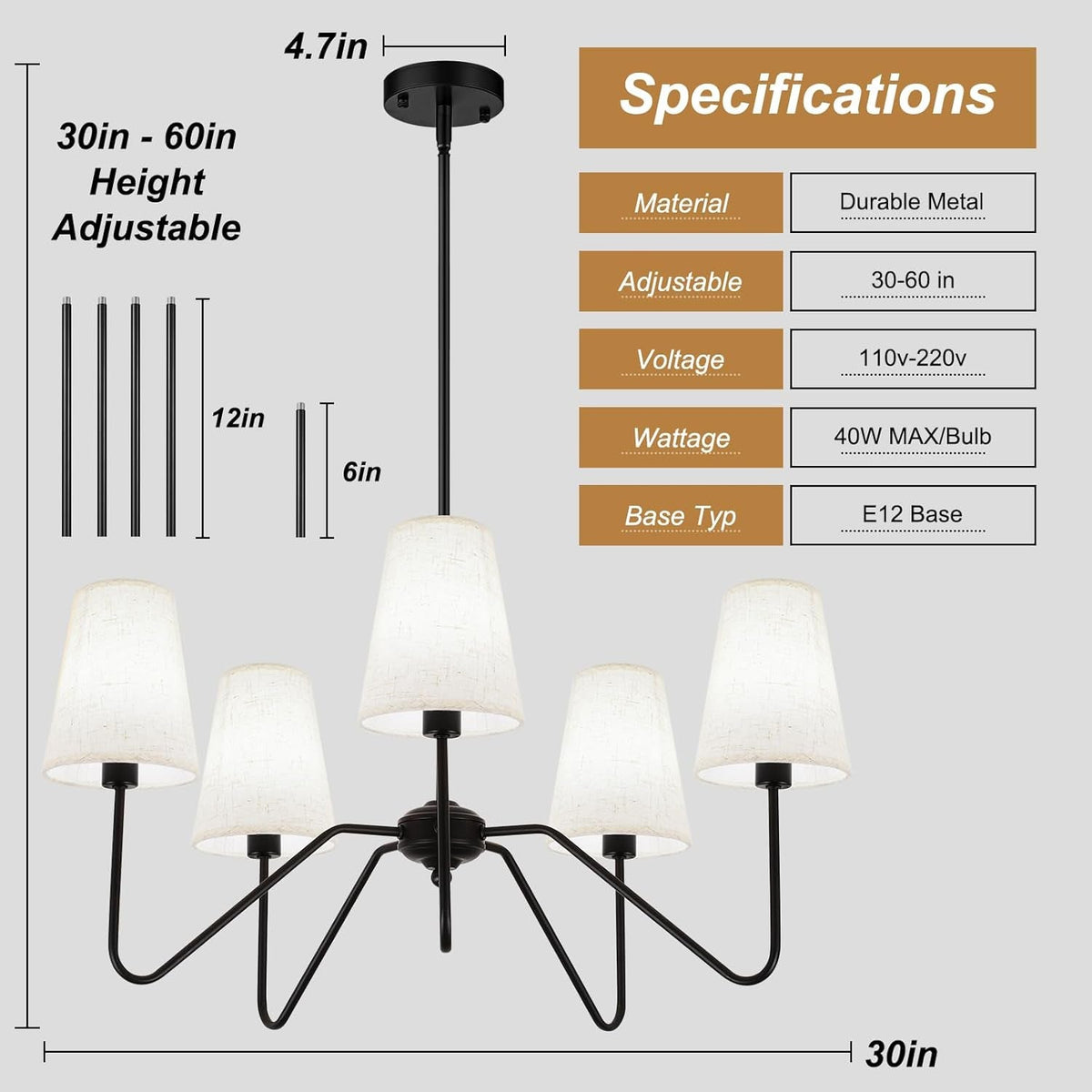 5-light-30-black-modern-farmhouse-chandelier-with-white-fabric-shade