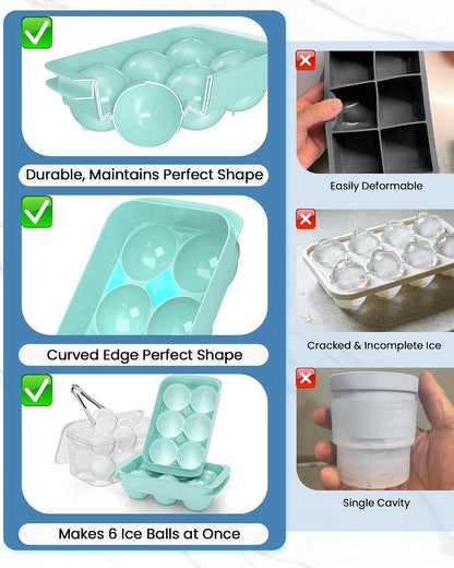 Large Ice Cube Tray for Freezer - 2 Pack Stackable round Ice Cube Molds Set, Easy to Fill & Release with Storage Bin and Tongs for Kitchen, Party, Cocktail & Coffee, Gifts for Whiskey Lover (1.93In)6