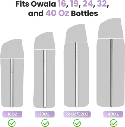 8PCS Stainless Steel Straws Fit for Owala Bottle 16-40Oz, 4 Lengths | Metal Reusable Straws Compatible with Freesip 19Oz 24Oz 32Oz 40Oz, Tritan 25Oz, Kids’ Freesip 16Oz, 2 Brushes & Bag (Silver)2