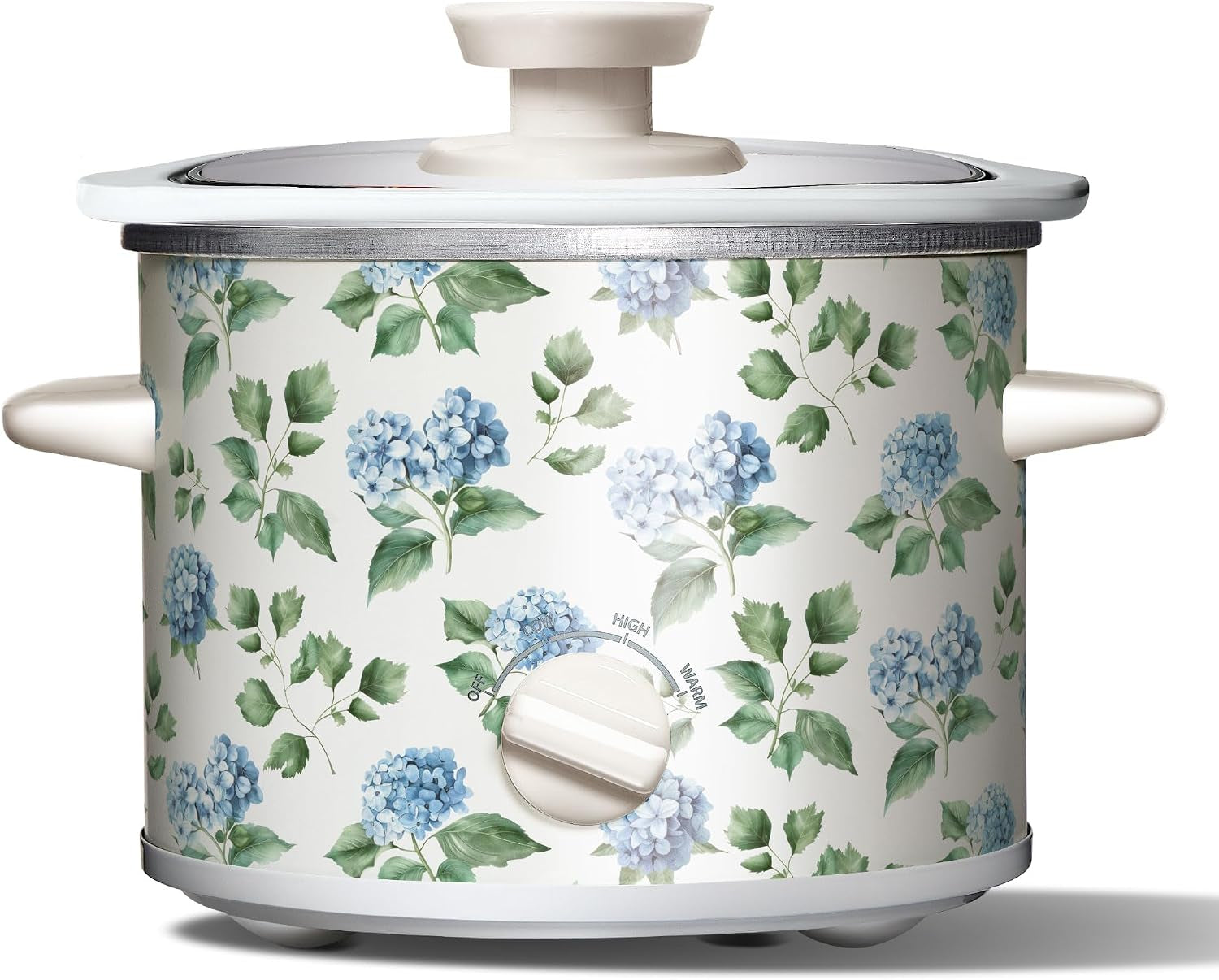2qt-mini-electric-round-slow-cooker-adjustable-settings-removable-stoneware-pot-tempered-glass-lid-dishwasher-safe-cool-touch-side-handles-floral-blue-green