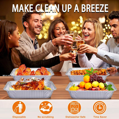 Aluminum Foil Pans 9X13 Disposable - Half Size Aluminum Foil Heavy Duty Deep Steam Table Pan, Tin Foil Turkey Sheets Tray Chafing Grill Accessories for Cooking, Baking, Storing, Food Prepping (30)4