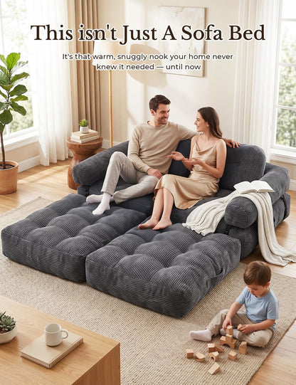 Folding Sofa Bed, L-Shaped Couch Back Support and Arm Pillow Futon8
