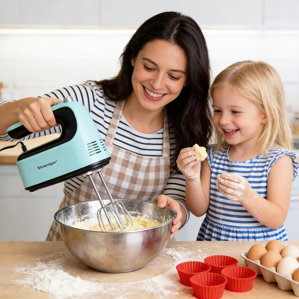 Electric Hand Mixer - Adjustable Speed 300W Handheld Mixer Electric Whisk with 5 Stainless Steel Accessories, Turbo Boost/Self-Control Speed + Eject Button Food Beater for Cakes Eggs2