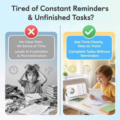 2-In-1 Visual Timer ADHD with Task Board, To-Do List, Checklist | Dry Erase Chore Chart and Visual Schedule for Kids ADHD, Rainbow Countdown Timer for Classroom, Home, Homeschool (White)6