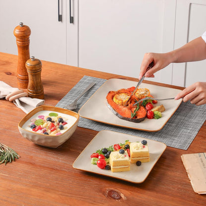Ceramic Square 12 Pieces Dinnerware Set - Dinner Plates Salad Plates Cereal Bowls Set Service for 4 - Scratch Resistant Microwave Oven Dishwasher Safe - Beige7