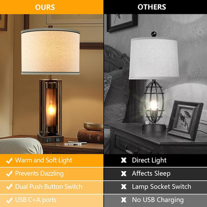 Farmhouse Table Lamps for Living Room Set of 2 with USB C+A Ports2