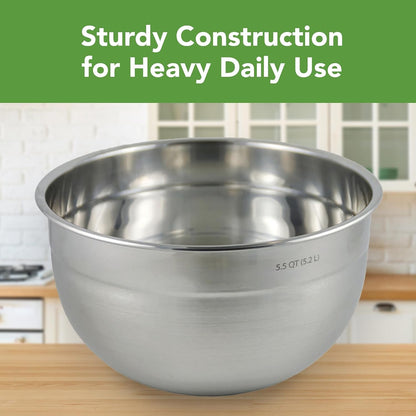 Large Stainless Steel Mixing Bowl 5.5 Quart Metal Mixing Bowl for Baking Kitchen Prep with Easy Pour Rounded Lip, Dishwasher Safe Deep Bowl for Salads, Popcorn, Kneading Bread Dough2