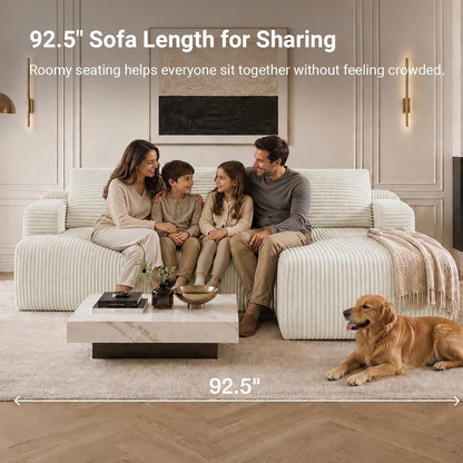 Modular Sectional Sofa, Boneless Couches for Living Room with Individually Wrapped Coil Support, No Assembly Required, Corduroy Fabric (Cream, 93" L-Shape Left Chaise)11