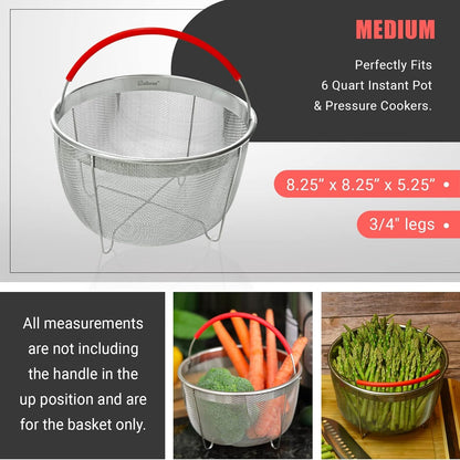 Steamer Basket for 6Qt Instant Pot and Many Other Pressure Cookers | Stainless Steel Strainer Insert with Silicone Handle Fits the 6Qt Instant Pot and Most Air Fryers. Comes in 3 Different Sizes6