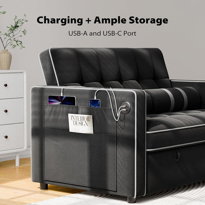 3 in 1 Sleeper Sofa Bed with Adjustable Backrest, Black Velvet5