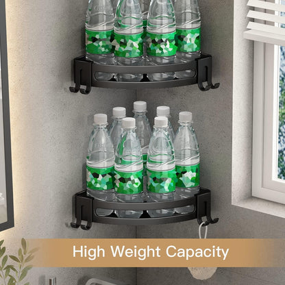 Corner Shower Caddy with Razor Holder Adhesive Shower Shelf Corner No Drilling Bathroom Corner Shower Organizer Storage Rack (2-Pack, Black)9
