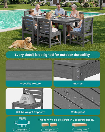 Armless Outdoor Dining Set, Patio Dining Set for 6, Gray4