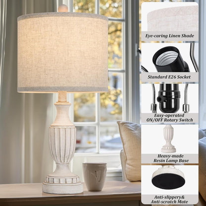 22" Farmhouse Resin Table Lamps Set of 2, Rustic Nightstand Lamps6