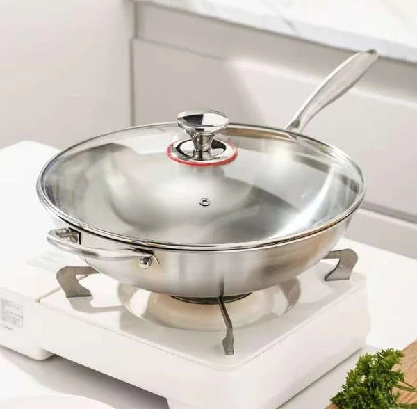 13 Inch Stainless Steel 316 Wok with Lid, Stir-Fry Pans, Dishwasher and Oven Safe, Works on Induction (13 Inch with Lid)2
