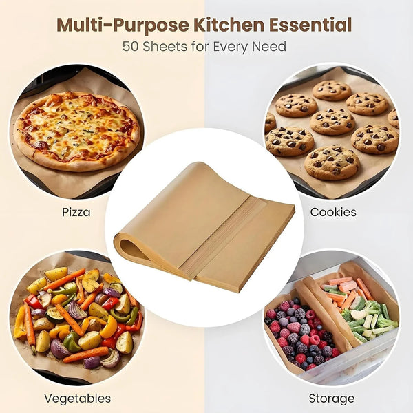 50Pcs Baking Paper Sheets Non-Stick Pre-Cut Parchment for Kitchen Ovens | Pre-Cut Silicone Parchment Paper Sheets Cover Oven Trays Non-Stick for Home Bakers and Quick Weeknight Dinner Cooks.2