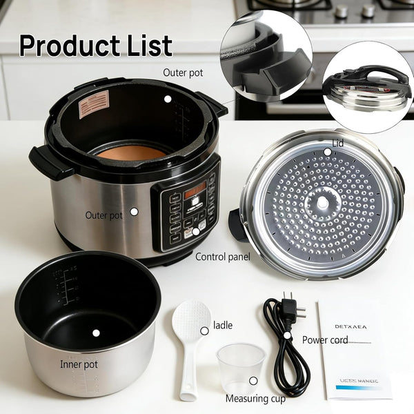 10-In-1 Electric Pressure Cooker Multicooker | 6L Pressure Cooker, 24-Hour Reservation Function, Slow Cooker, Rice Cooker, Wok, Yogurt, Black6