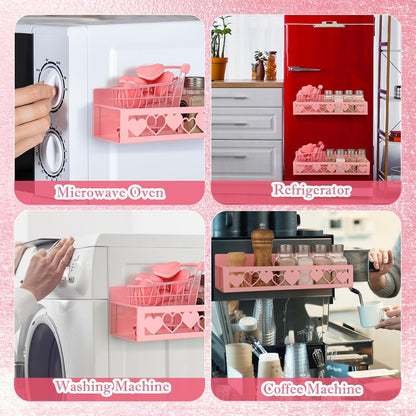 2 Pcs Magnetic Spice Rack for Refrigerator, Pink Heart5