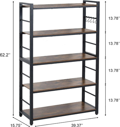 5-Tiers Bakers Rack,Microwave Oven Stand with Shelves,5 Tier Utility Storage Shelf with 5 Hooks,Multifunctional Shelf for Kitchen,Bathroom,Livingroom,Storehouse...2