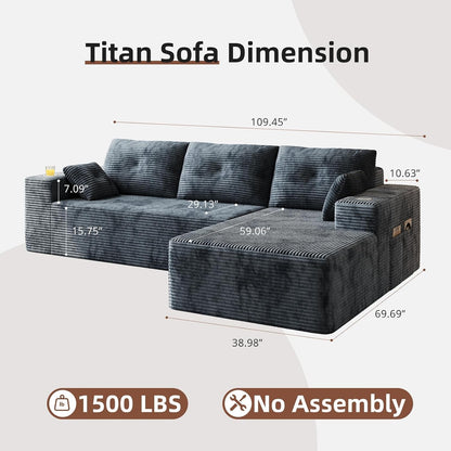 109" Boneless Couches for Living Room, Modular Sectional Sofa with Oversized Chaise, L-Shape Cloud Couch with Deep Seat (Dark Gray, Right Facing Chaise)2