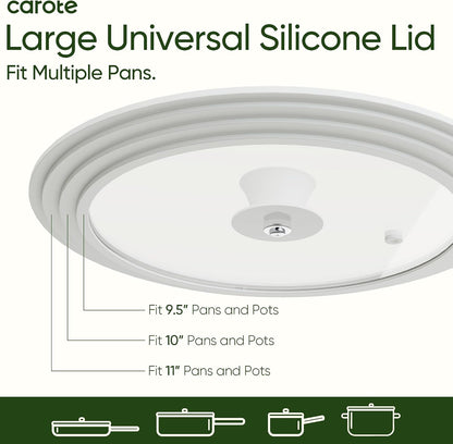 Universal Lids for Pots and Pans, 2-Piece, White | Heat-Resistant Silicone Rim, Tempered Glass, Steam Vents, Small Fits 6-, 7- and 8-Inch, Large Fits 9.5-, 10- and 11-Inch2