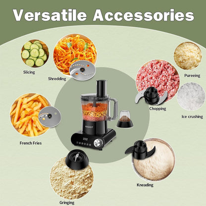 12 Cup Food Processor & Vegetable Chopper,French-Fry-Cutter, Stepless Speed,Digital Timer,Large Feed Chute,Ice Creshing,Chopping, Shredding, Slicing and Doughing,600W for Home Use,Black2