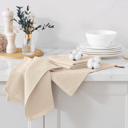 100% Cotton Kitchen Towels and Dishcloths Set, 8 Pack- Beige2