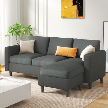 3-Seat Reversible Sectional Sofa with Ottoman, Small Couch, Grey3