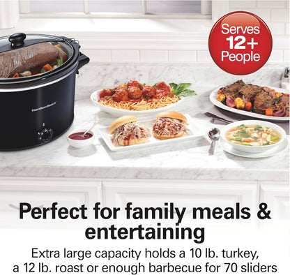 Stay or Go Extra Large 10 Quart Portable Slow Cooker | 3 Heat Settings | Lid Lock for Mess-Free Travel | Dishwasher-Safe Stoneware Crock & Glass Lid | Black | 33195G2