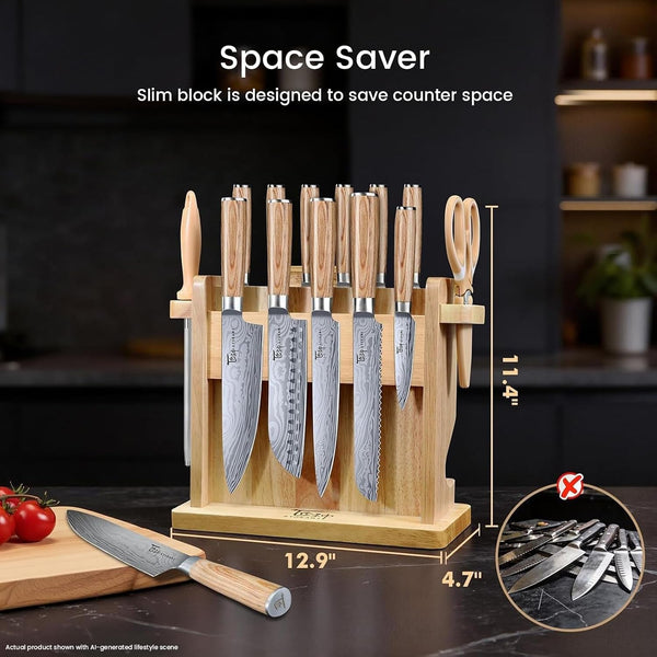 2026 Upgrade Japanese Kitchen Knife Set with Torii-Style Block | 14-Pieces Knife Set for Kitchen, German DIN1.4116 Steel, Ergonomic Handle, Sharp Edge, Magnetic Knife Holder, Ideal Gift2