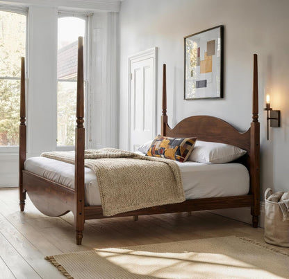 Brixton King Solid Pine Wood Four-Poster Bed, Arched Headboard, Walnut1