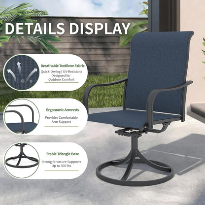 Patio Dining Set for 6, 63" Outdoor Table & 6 Blue Swivel Chairs6