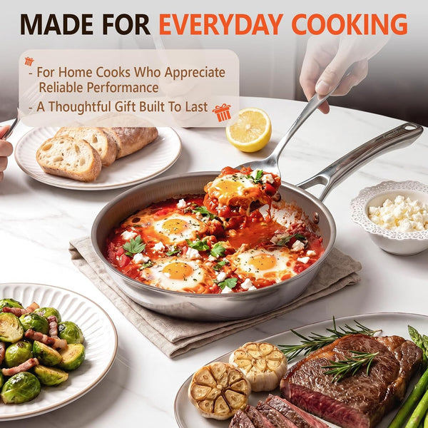 Titanium Frying Pan with Lid - 10.25" No Coating Pfas-Free Skillet, Tri-Ply Titanium & Stainless Steel, Induction & Dishwasher Safe7