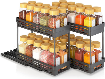 Pull Out Spice Rack Organizer for Cabinet, 3 Packs Slide Out Spice Racks Organizer, Spice Cabinet Organizers, Cabinet Size Need:12'' Highx11'' Deepx5'' Wide,Each Tier Hold 10 Spice Jar - 2 Tier, Black9
