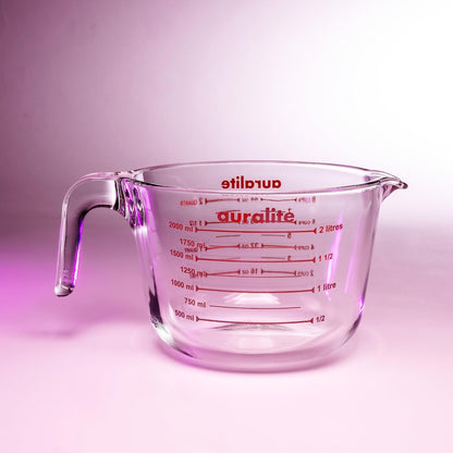 Auralite 8-Cup Borosilicate Glass Measuring Cup with Lid, 2 Quart, 2 Litre Large Glass Measuring Cup - Kitchen Mixing Bowl Liquid Measure Cups Glass Bakeware Set, Punch Bowl, Batter Bowl, 2Qt, 2L9