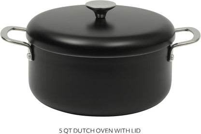 Sur La Table Kitchen Essentials Potluck Porch 5 Quart Aluminum Dutch Oven Pot W/Aluminum Lid PFA FREE Ceramic Interior Cookware Pot - Induction - Black3