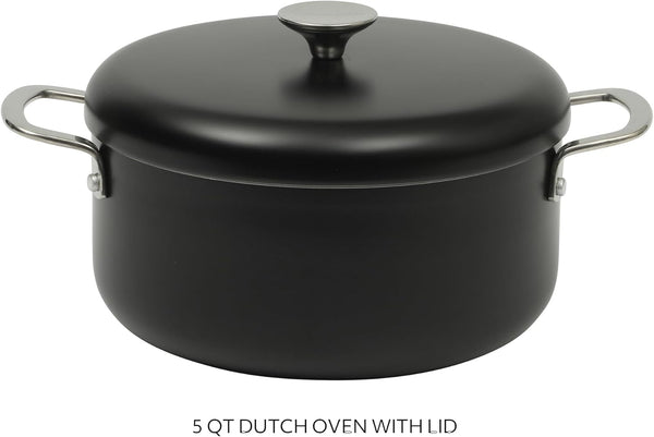 Sur La Table Kitchen Essentials Potluck Porch 5 Quart Aluminum Dutch Oven Pot W/Aluminum Lid PFA FREE Ceramic Interior Cookware Pot - Induction - Black3