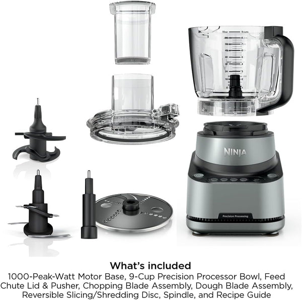 Ninja Precisionpro Food Processor & Dough Mixer, 1000PW, 9-Cup, BZ601 | Auto-Iq Presets for Chopping, Slicing/Shredding, Pureeing & Dough. 9-Cup Bowl. Bpa-Free, Dishwasher-Safe Parts.10