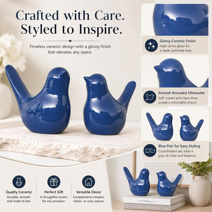 Small Ceramic Bird Statue and Sculpture for Home Decor Accents,Modern Animal Ornaments for Living Room,Bedroom,Coffee Table Centerpiece,Bookshelf,Cabinets,Cute Knick Knacks for Shelves (Blue)8