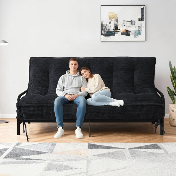 8" Futon Mattress Full Size, Futons Sofa Bed Sleeper Couch Bed, Roll up Mattress with Shredded Foam & 2 Straps for Storage, Futon Floor Mattress for Living Room, Corduroy (Frame Not Included)1