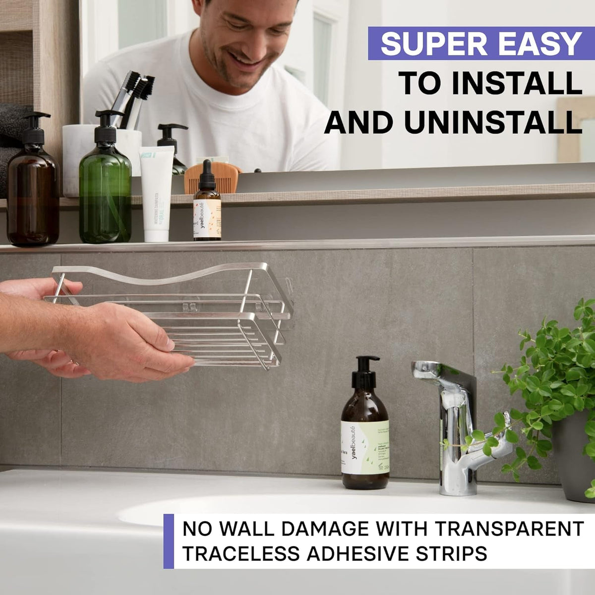 premium-shower-caddy-self-adhesive-shower-organizer-with-4-hooks-rustproof-stainless-steel-shower-rack-for-bathroom-silver